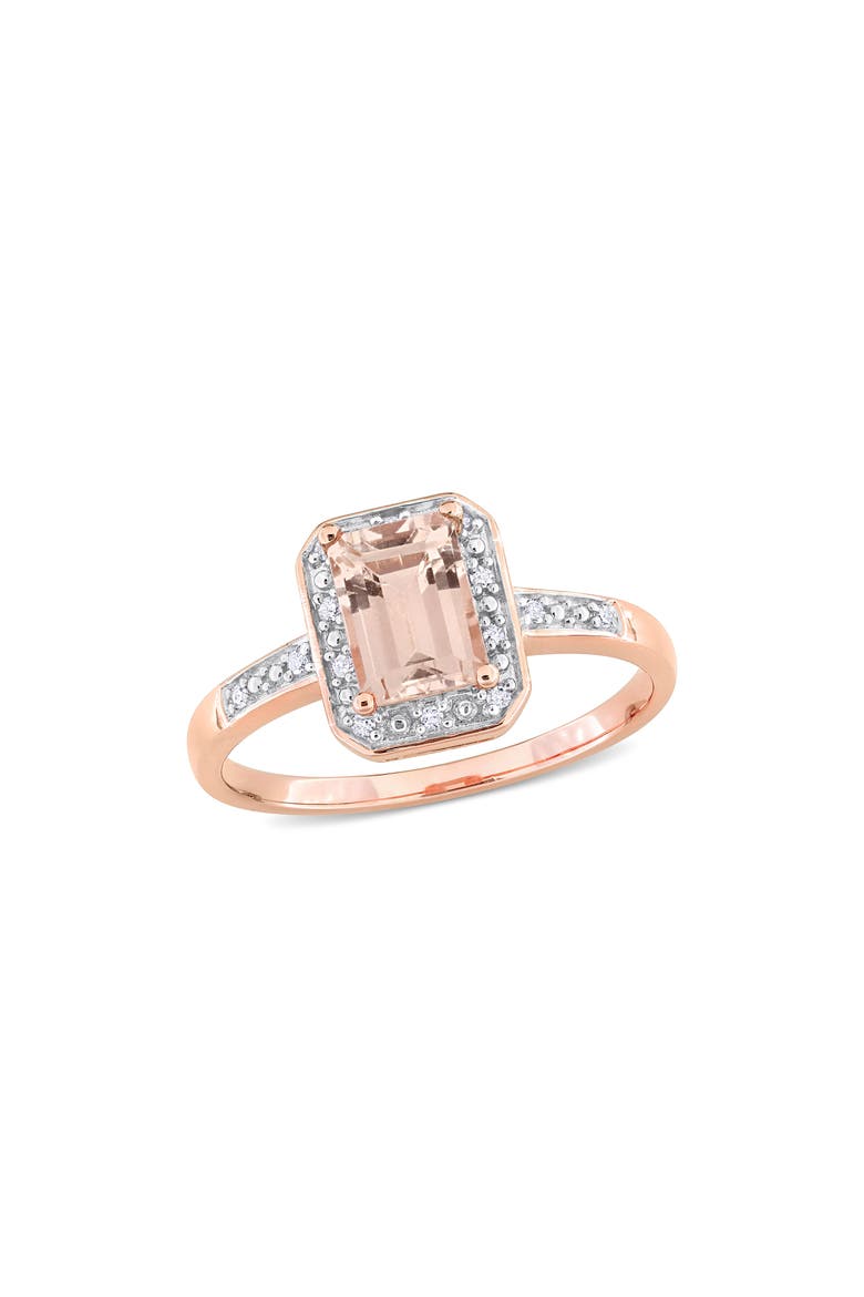 Emerald Cut Morganite & Diamond Halo Ring, Main, color, PINK
