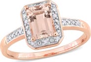 DELMAR Emerald Cut Morganite & Diamond Halo Ring