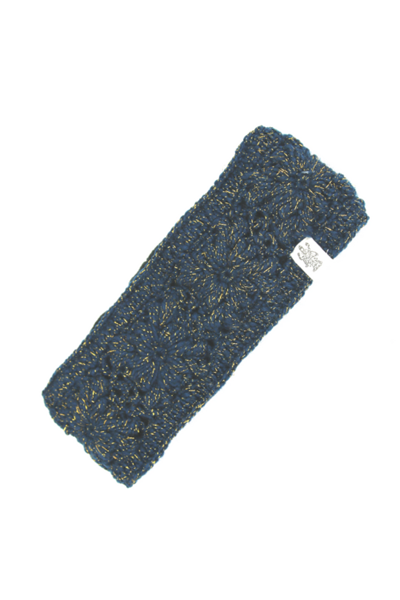 Flower Crochet Headband- LUREX, Main, color, Teal/Gold
