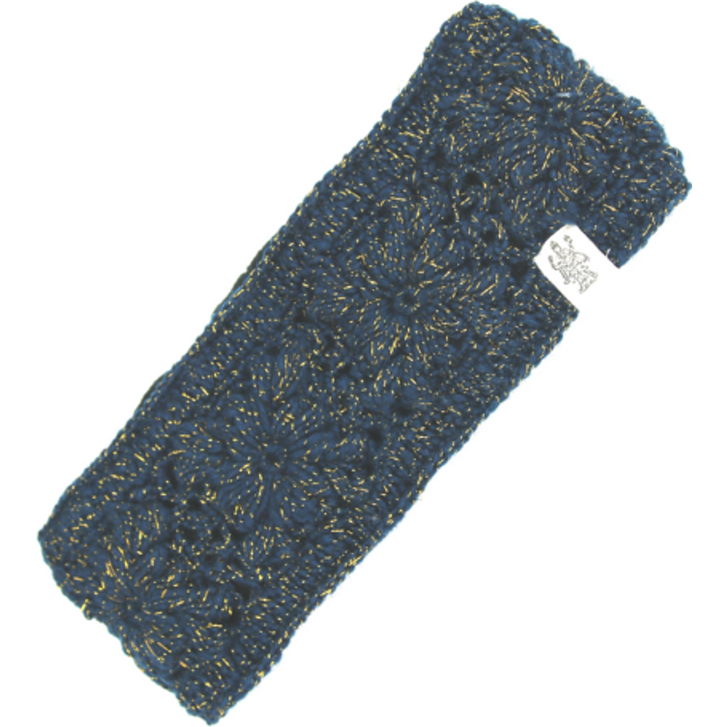 Nirvanna Designs Flower Crochet Headband- Lurex In Teal/gold