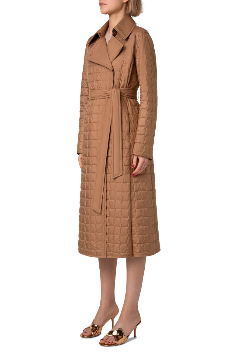 Kody Trapezoid Quilted Taffeta Coat, Alternate, color, CAMEL