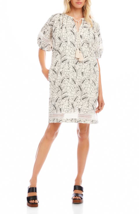 Floral Embroidered Tassel Cotton Dress (Petite)