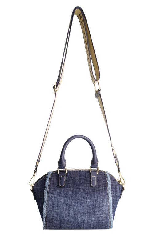 TRUE RELIGION TRUE RELIGION FRAYED DENIM HORSESHOE SATCHEL BAG