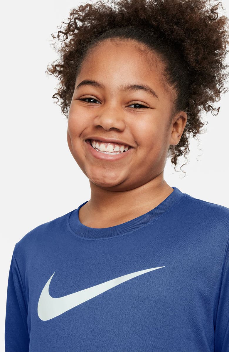 Nike Kids' Legend Dri-FIT Long Sleeve Graphic T-Shirt, Alternate, color, Game Royal/ White