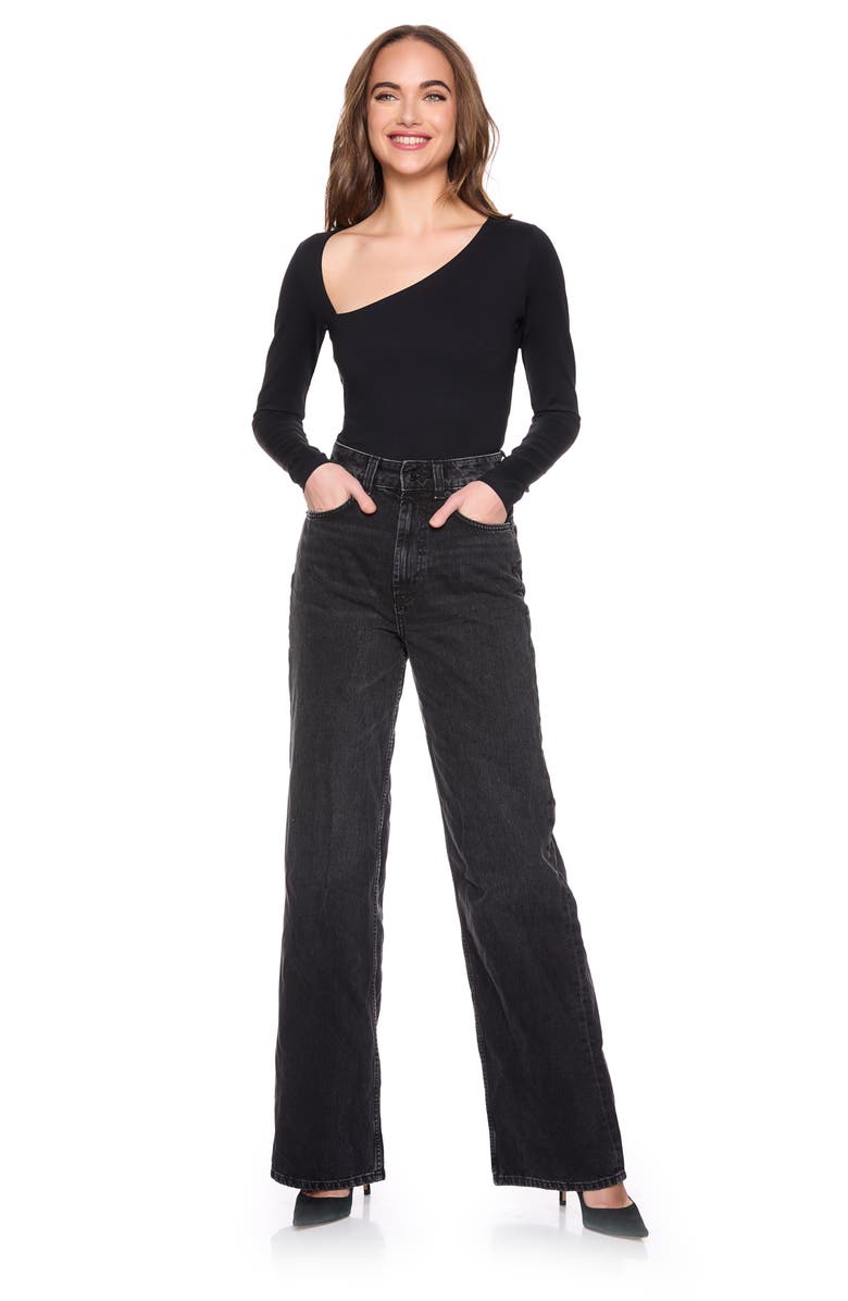 Susana Monaco Diagonal Neck Long Sleeve Top, Alternate, color, Black