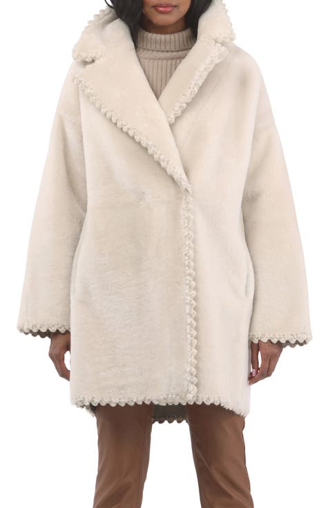 Reversible Genuine Shearling Jacket with Embroiderd Trim