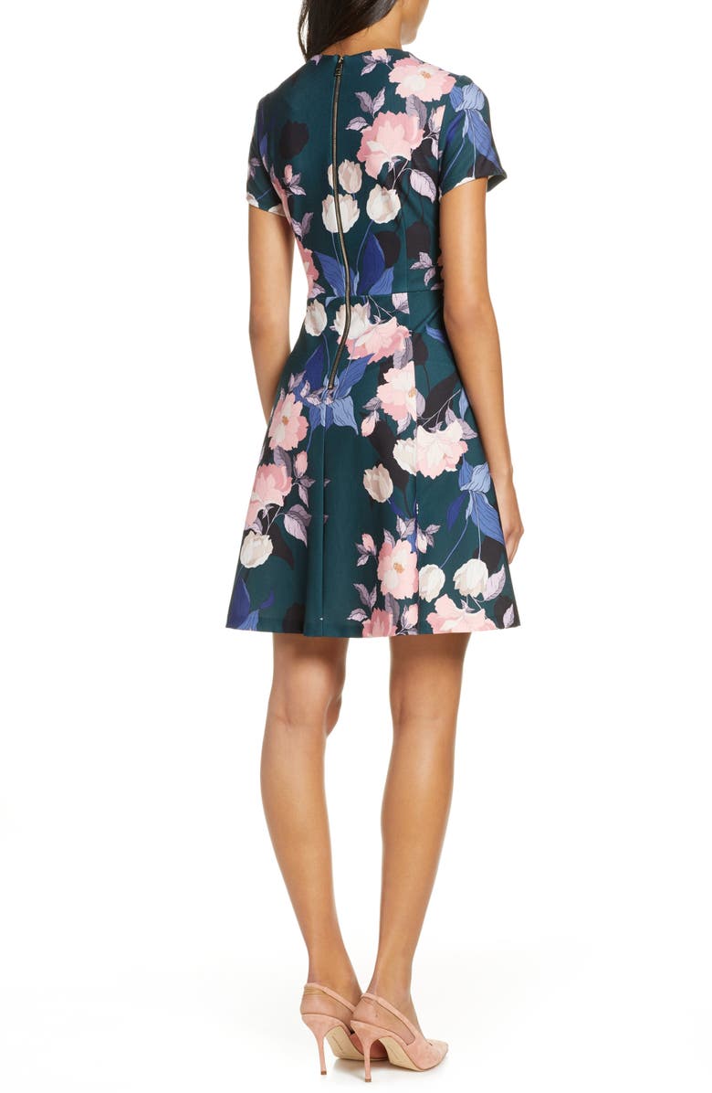 Eliza J Floral Print Short Sleeve Fit & Flare Dress, Alternate, color, 