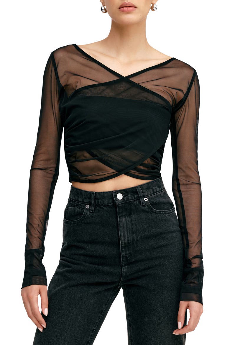 Britney Mesh Crop Top, Main, color, BLACK