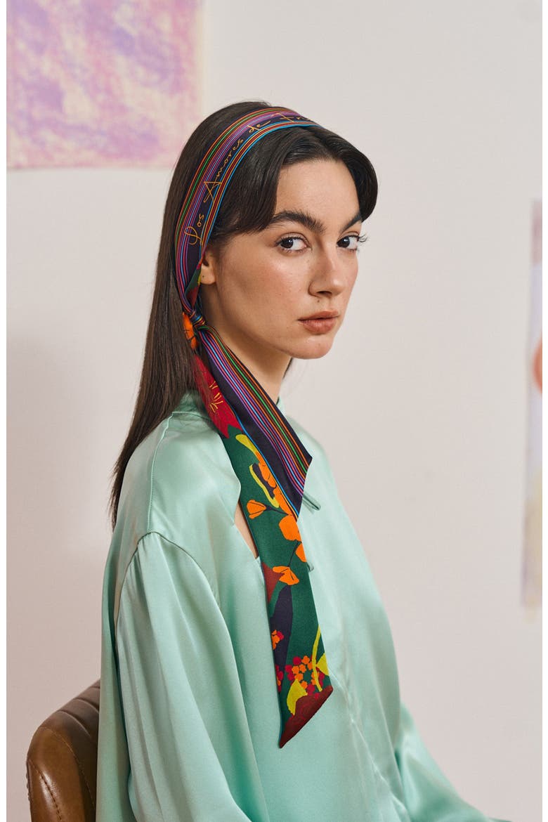Frida Garden Print Skinny Silk Scarf, Alternate, color, PURPLE