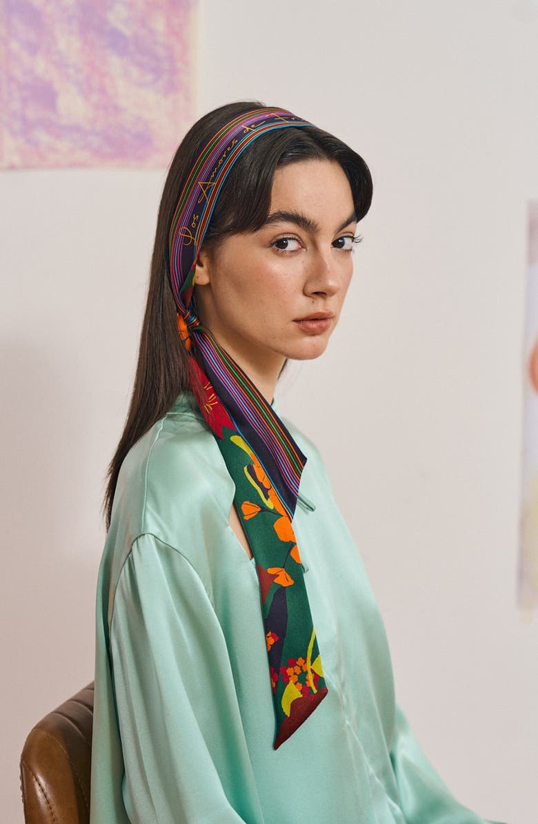 Lost Pattern Frida Garden Print Skinny Silk Scarf, Alternate, color, Purple