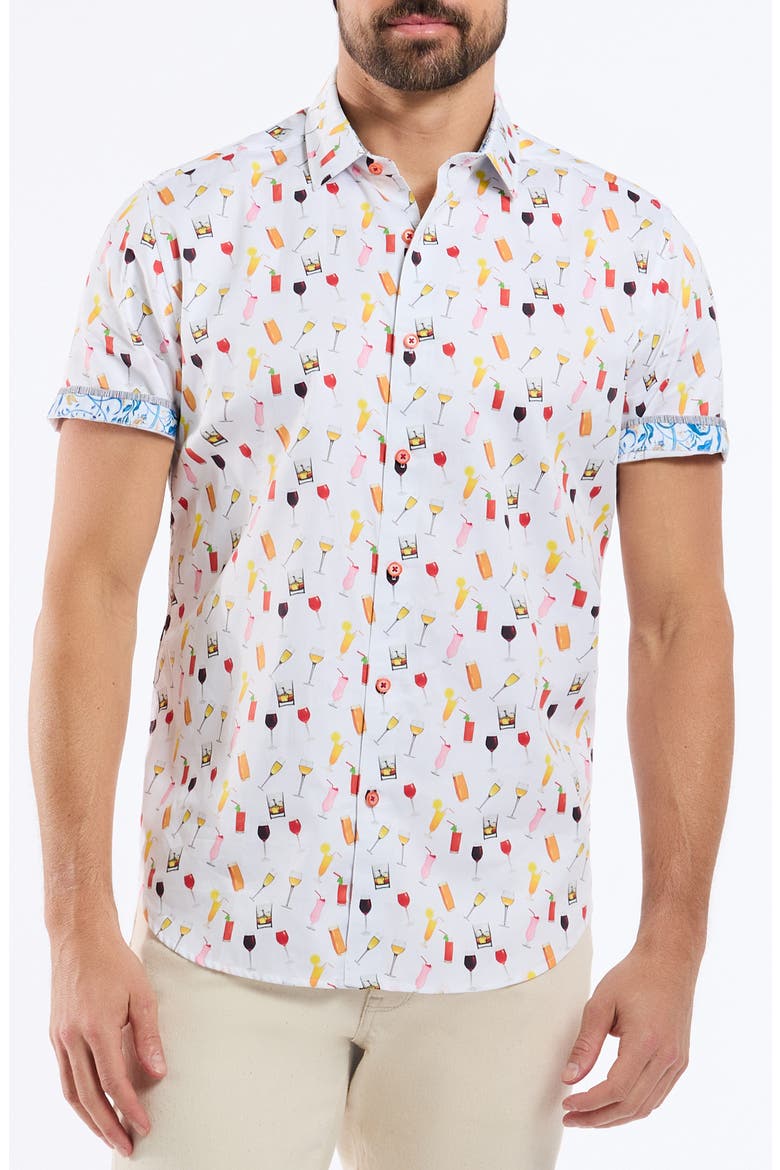 Short Sleeve Cotton Button-Up Shirt, Main, color, WHITE