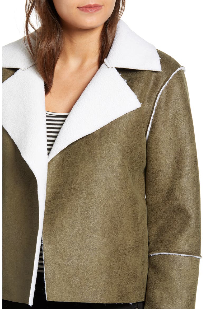 Faux Shearling Moto Jacket, Alternate, color, GREEN