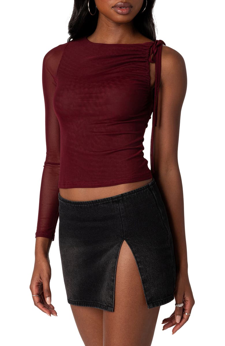 EDIKTED Jupiter Asymmetric Mesh Sleeve Top, Alternate, color, 