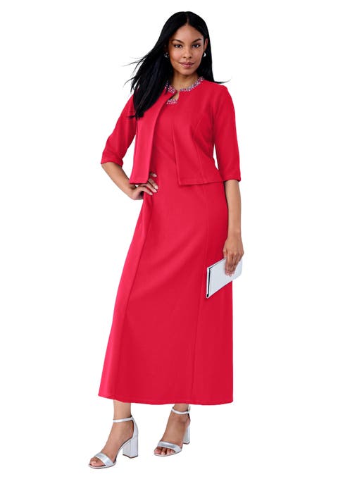 2-Piece Beaded Jacket Dress (Plus)