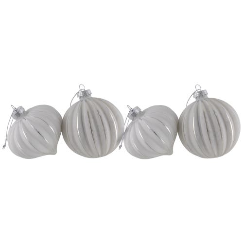 Northlight Striped Ball And Onion Glass Christmas Ornaments In Gray