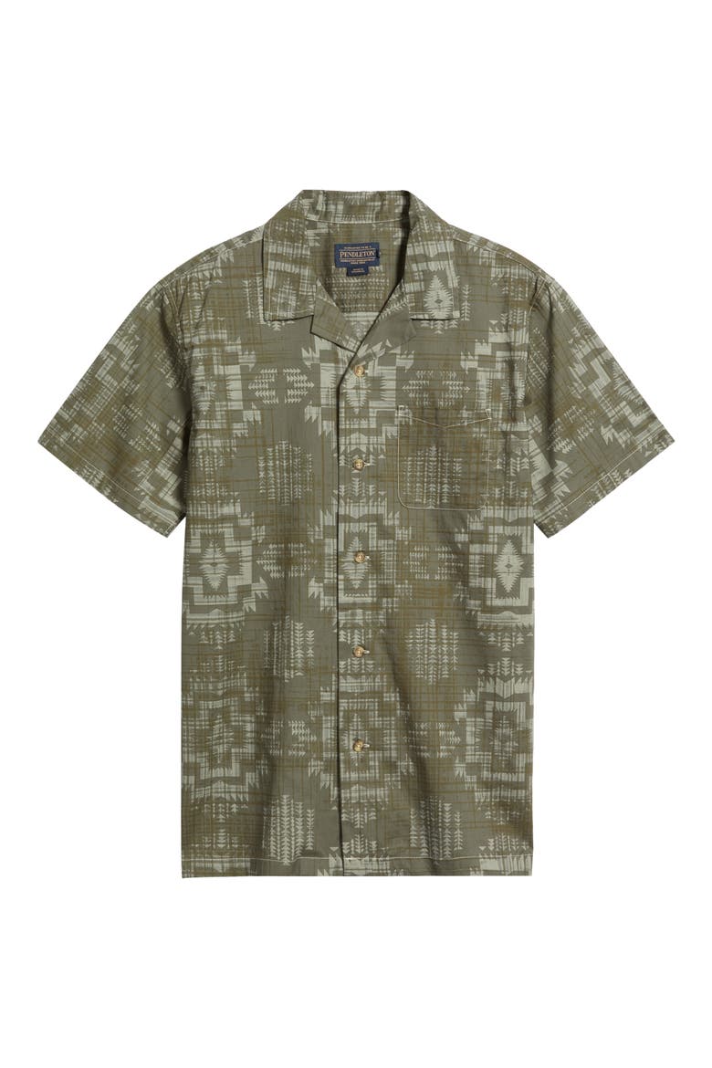 Geo Pattern Cotton Camp Shirt, Alternate, color, HARDING OLIVE