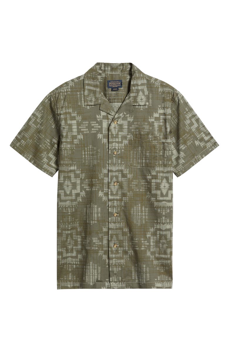 Pendleton Geo Pattern Cotton Camp Shirt, Alternate, color, Harding Olive