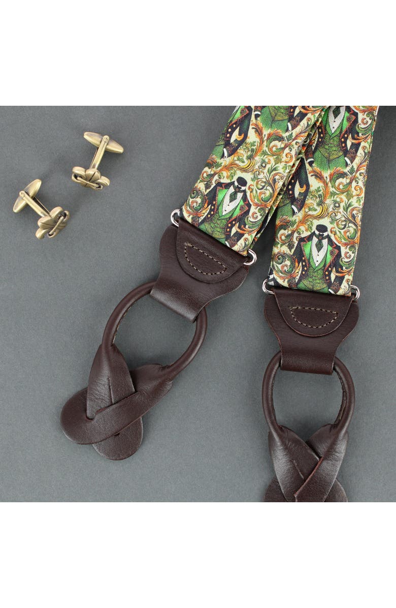 Trafalgar Shall We Dance Silk Novelty Button End Suspenders, Alternate, color, Green