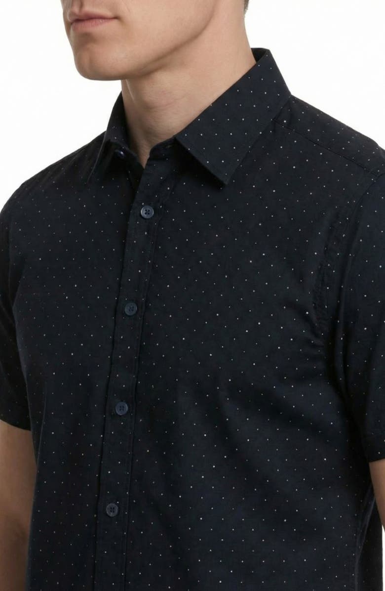 Report Collection Geometric Print 4-Way Stretch Short Sleeve Button-Up Shirt, Alternate, color, Navy
