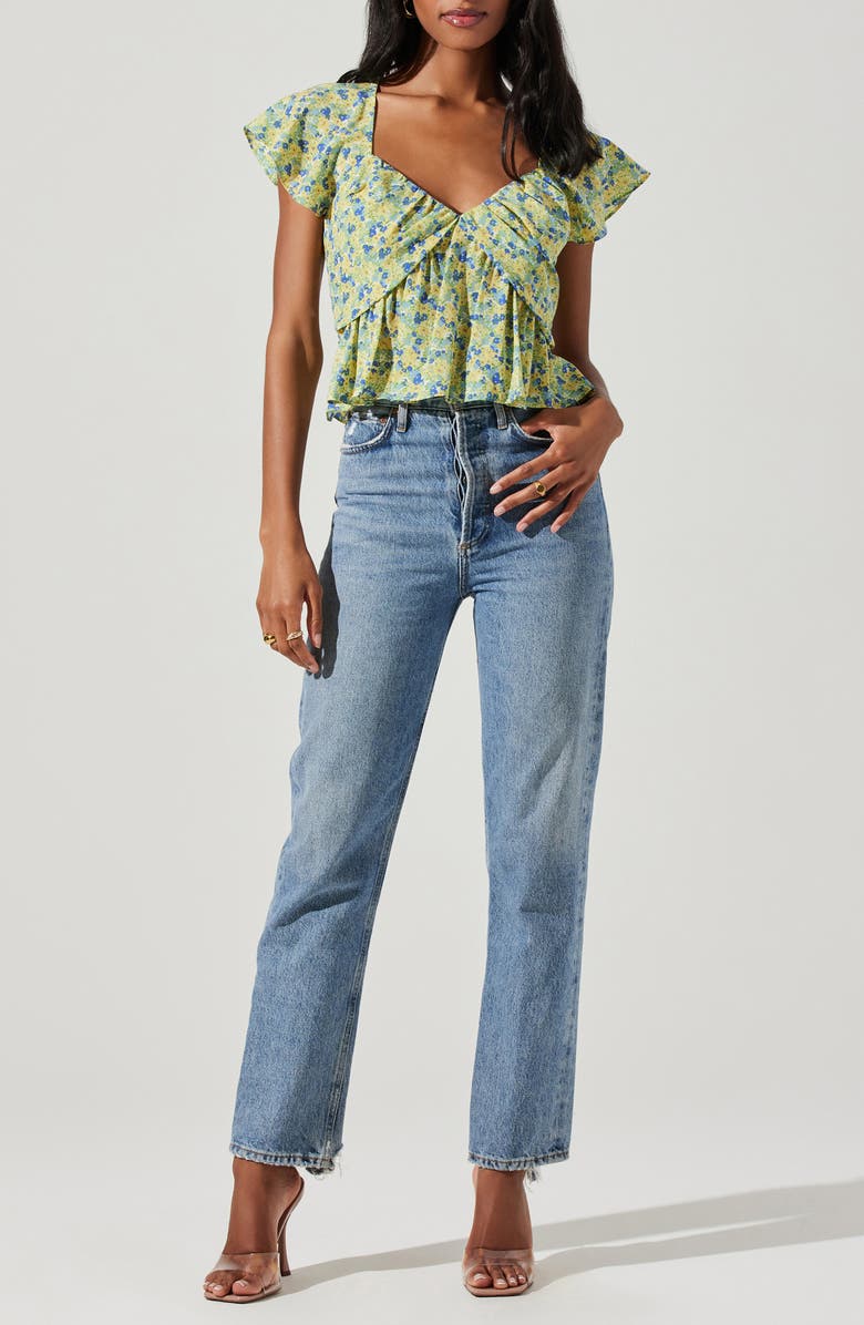 ASTR the Label Floral Print Flutter Sleeve Peplum Top, Alternate, color, 