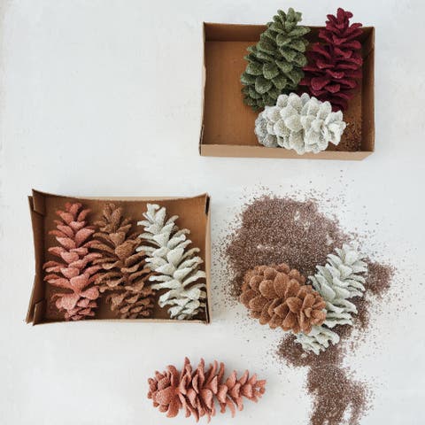 Glittered Faux Pinecone Trio in Multicolor Polyethylene