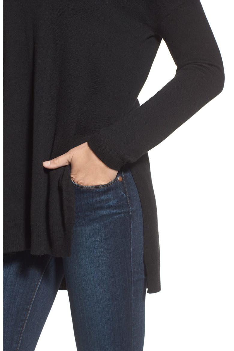 V-Neck Tunic Sweater, Alternate, color, BLACK
