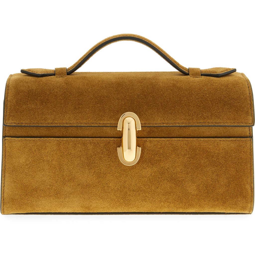 Savette Symmetry Pochette Suede Top Handle Bag In Sepia