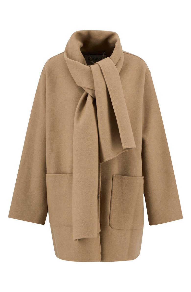 Barbour Clementine Scarf Detail Wool Blend Coat, Alternate, color, Camel