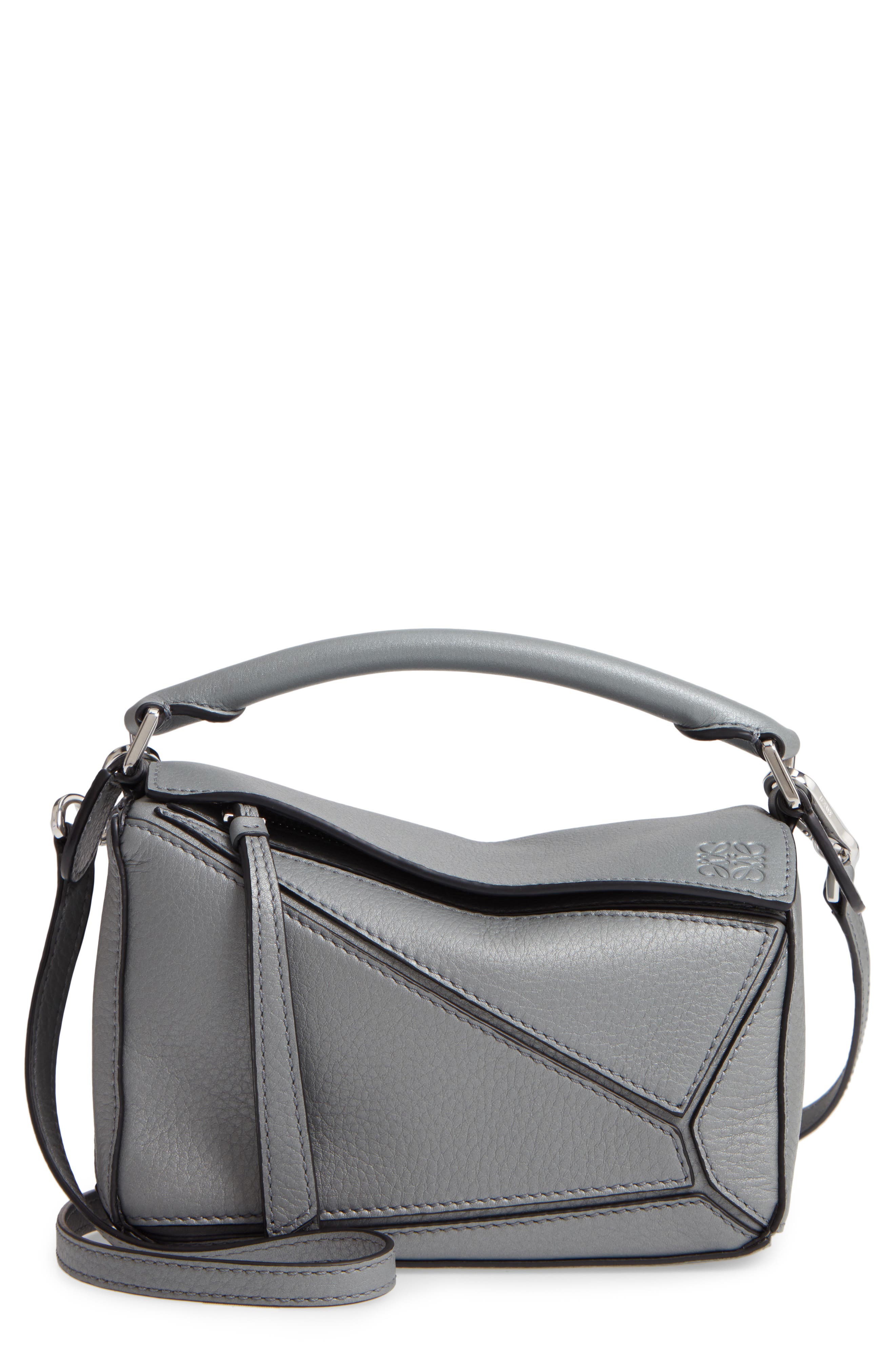 Mini Puzzle Leather Bag, Main, color, GUNMETAL