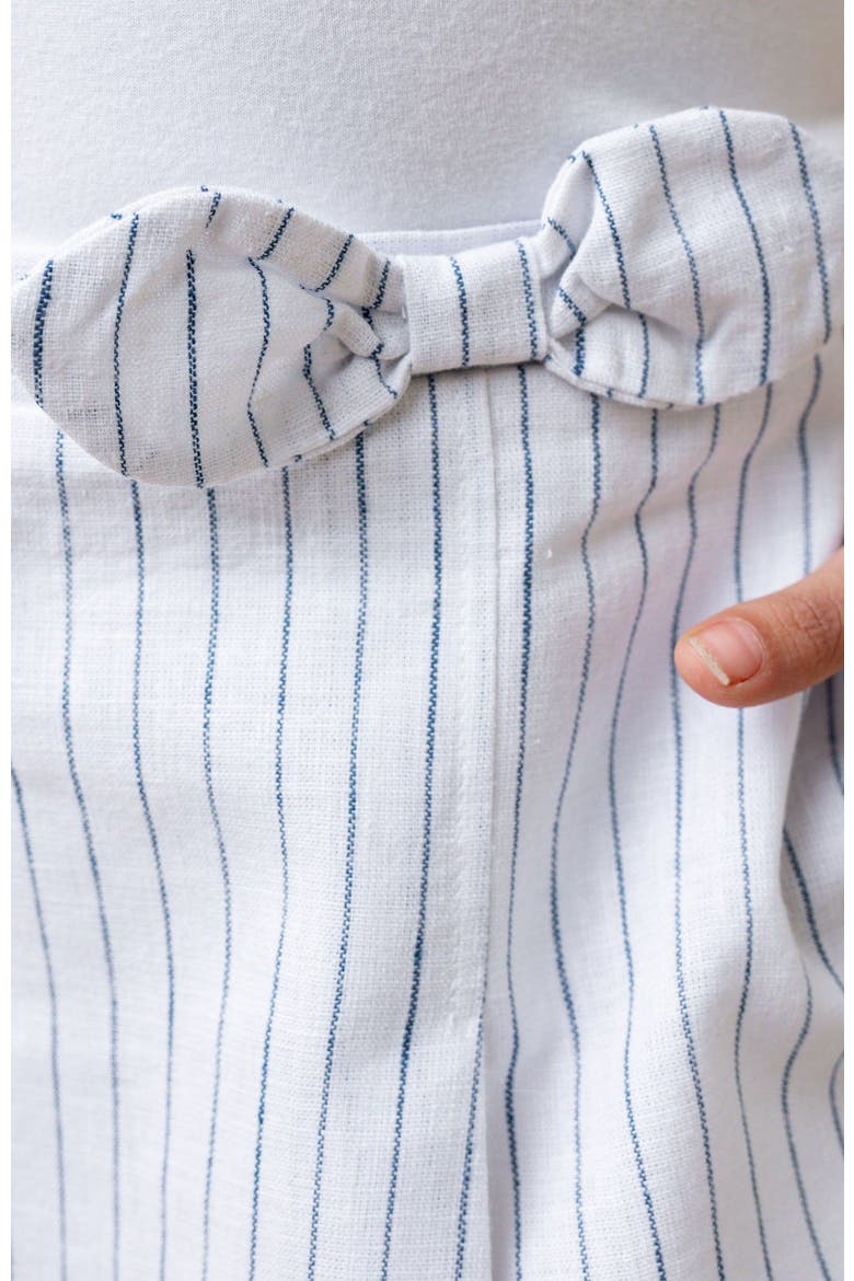 Girls' Linen Pleated Bow Skort, Toddler, Alternate, color, White Court Pinstripe