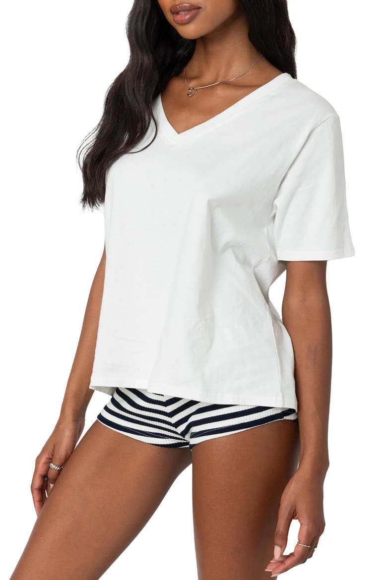 Oversize V-Neck Cotton T-Shirt, Alternate, color, WHITE