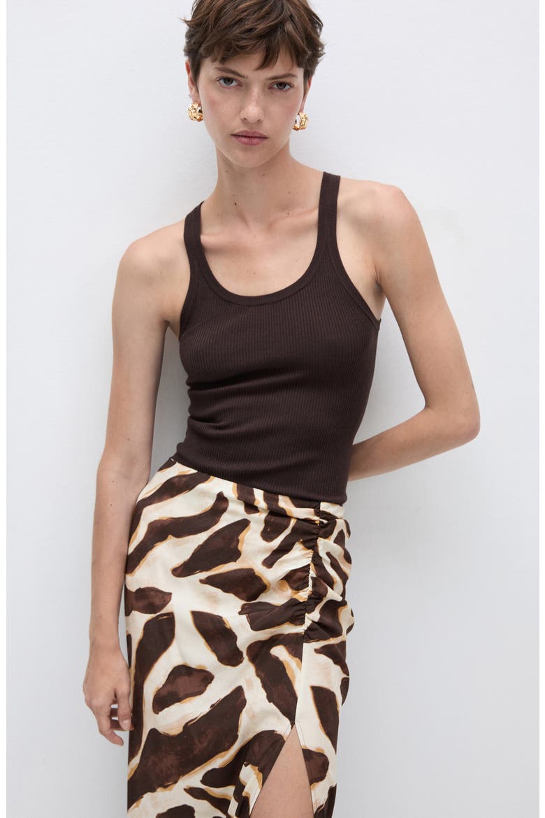 Animal Print Side Slit Midi Skirt, Alternate, color, BROWN