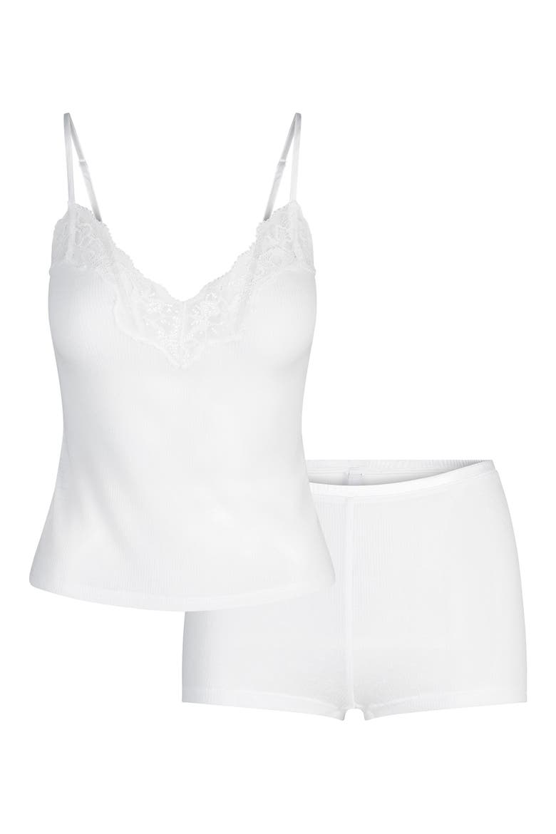 Lace Cami & Shorts Set, Alternate, color, SNOW