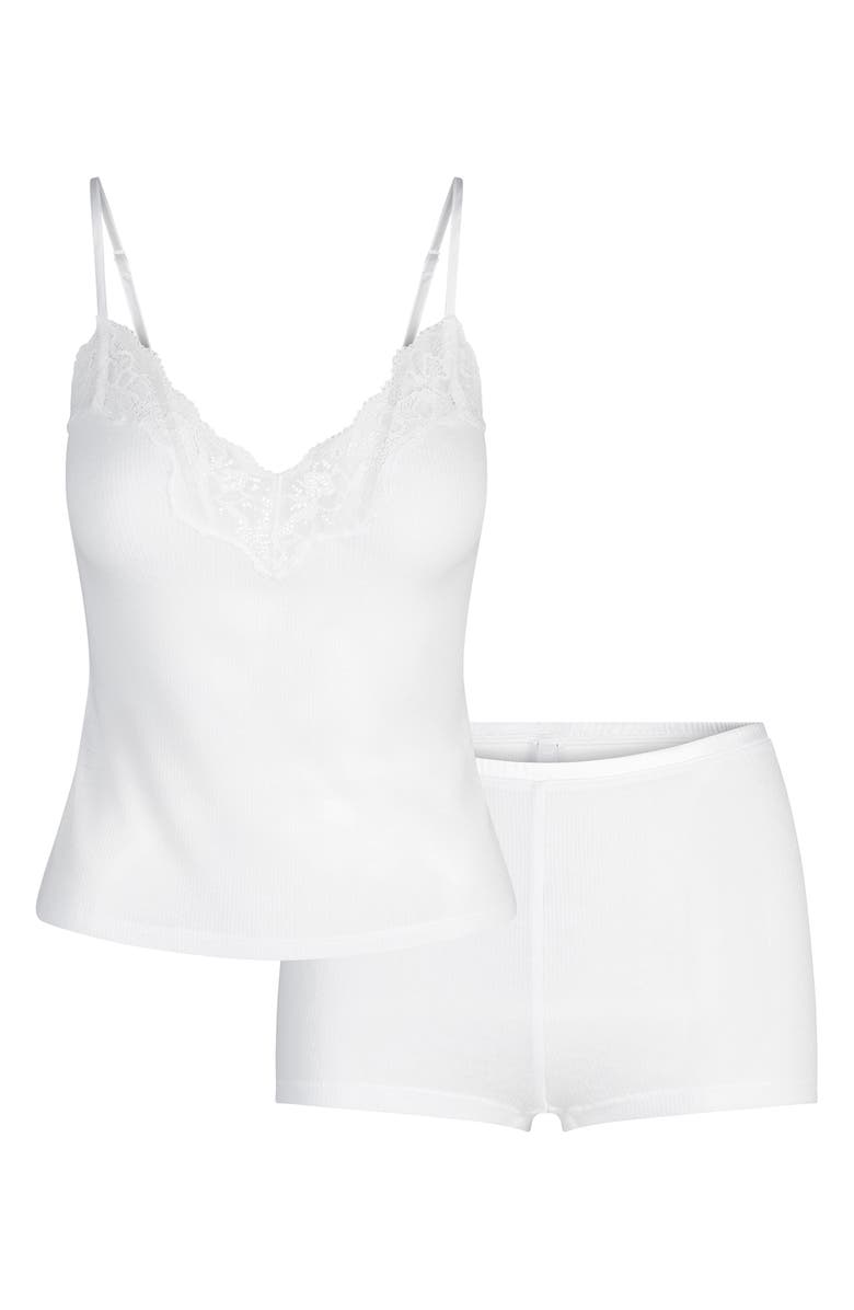 SKIMS Lace Cami & Shorts Set, Alternate, color, Snow
