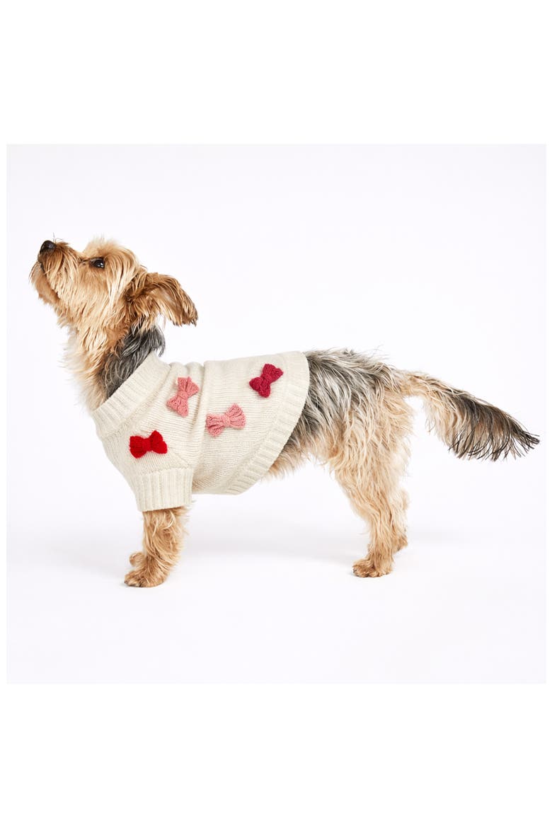 Bow 3D Icon Rib Dog Sweater, Alternate, color, CREAM