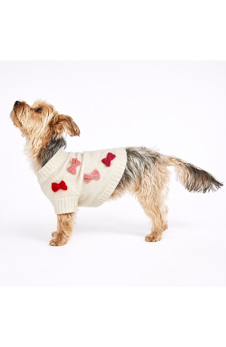 Found My Animal Bow 3D Icon Rib Dog Sweater, Alternate, color, Cream