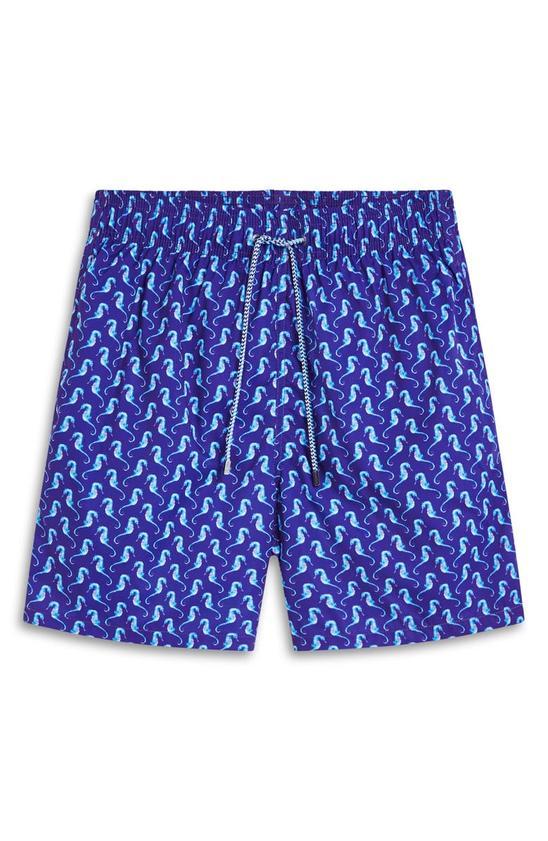 Bugatchi Print Swim Trunks, Alternate, color, Night Blue