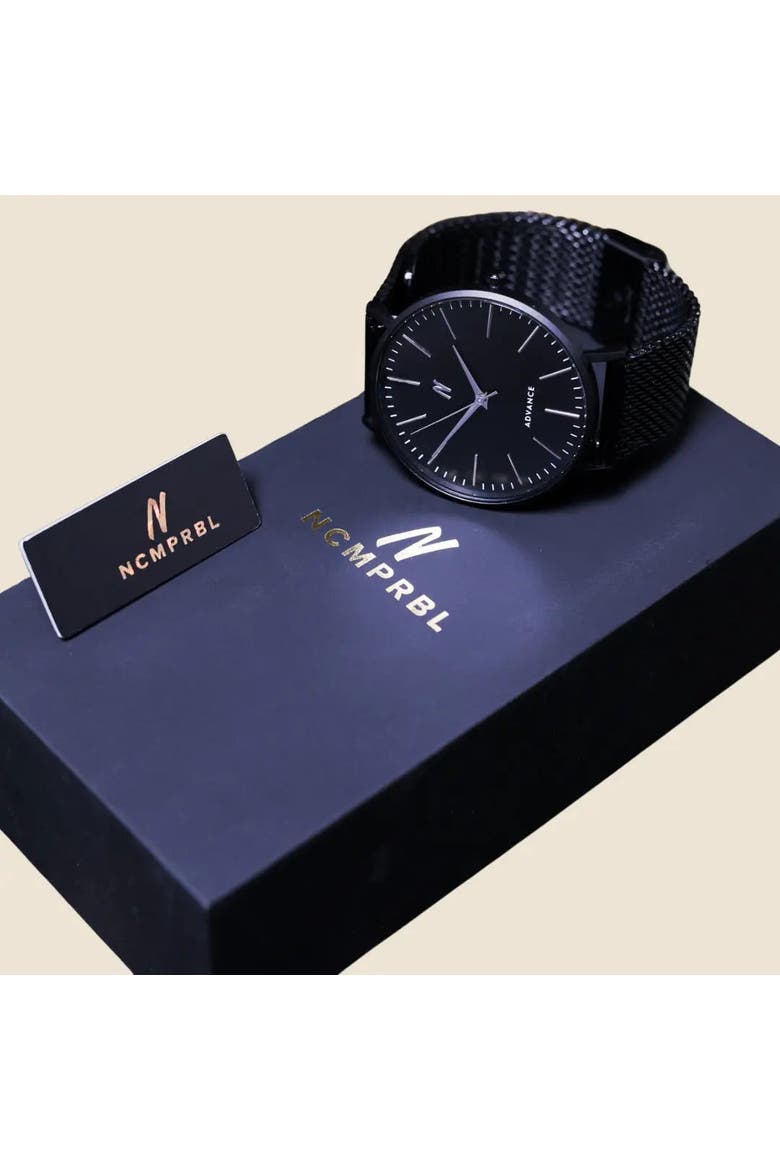 Advance Black Sands Mesh Bracelet Watch, 40MM, Alternate, color, Brilliant Black/Hushed Silver