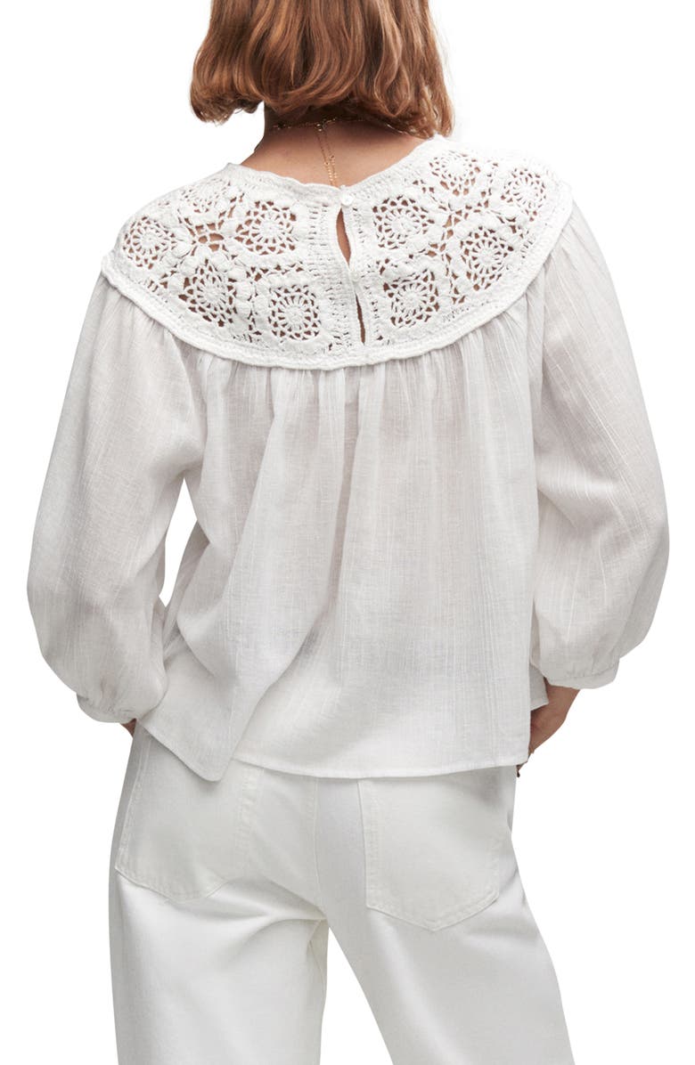 MANGO Crochet Yoke Three Quarter Sleeve Top, Alternate, color,