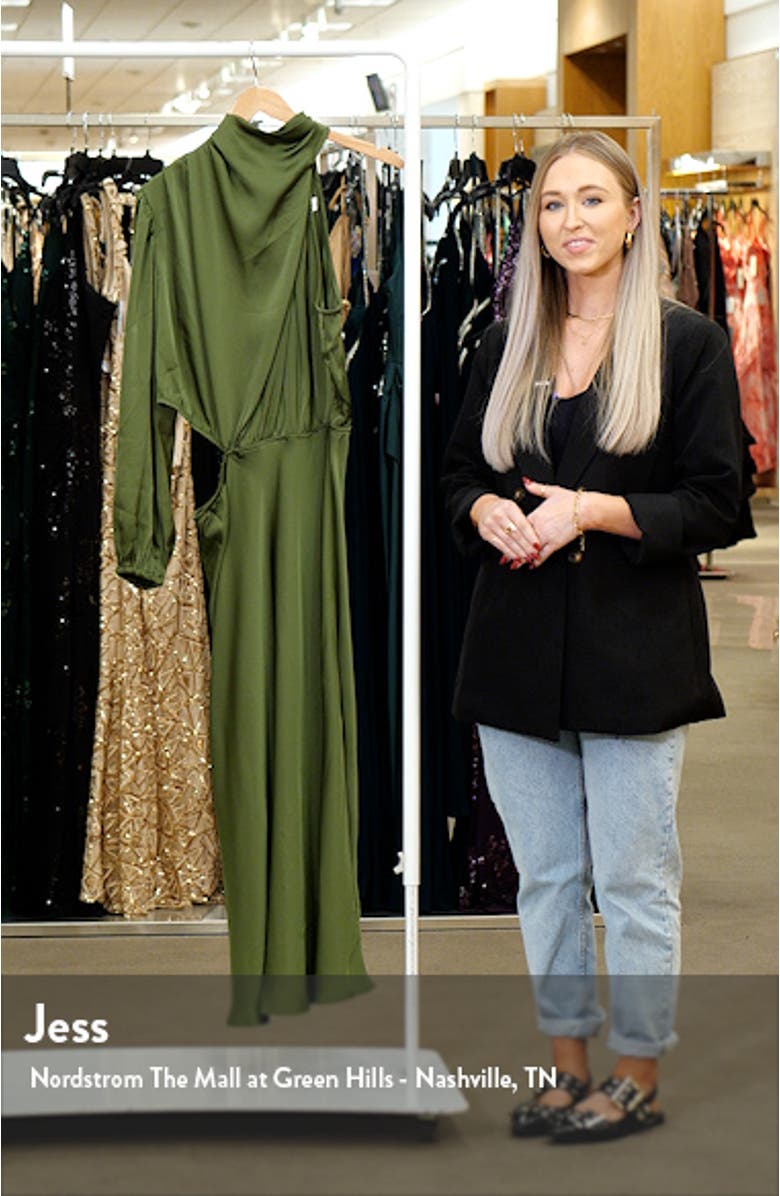 Amelie Cutout Single Long Sleeve Satin Maxi Dress, sales video thumbnail