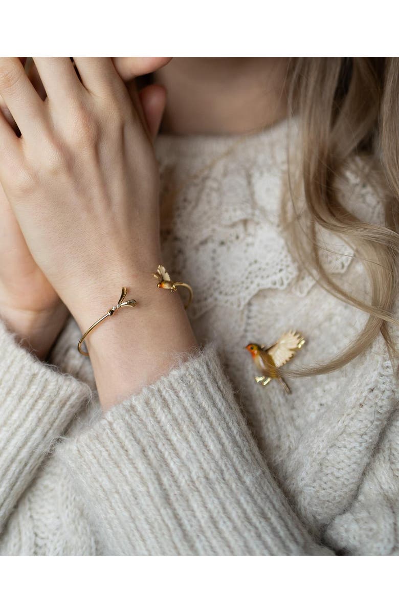 Fable England Enamel Flying Robin Brooch, Alternate, color, Multi & Gold