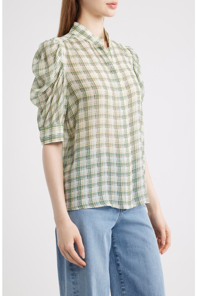 Gillian Check Print Silk Top, Alternate, color, JADE GREEN MULTI