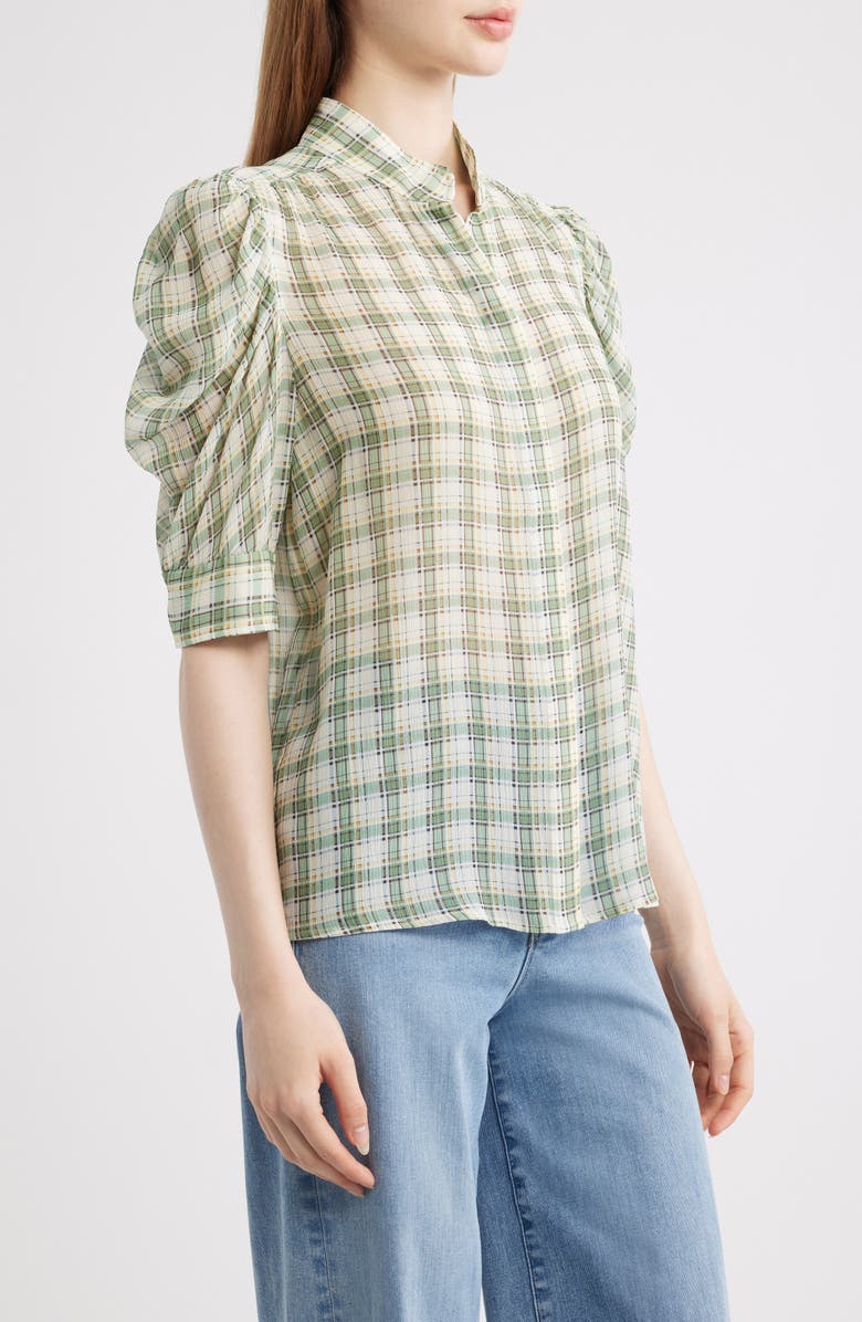 FRAME Gillian Check Print Silk Top, Alternate, color, Jade Green Multi