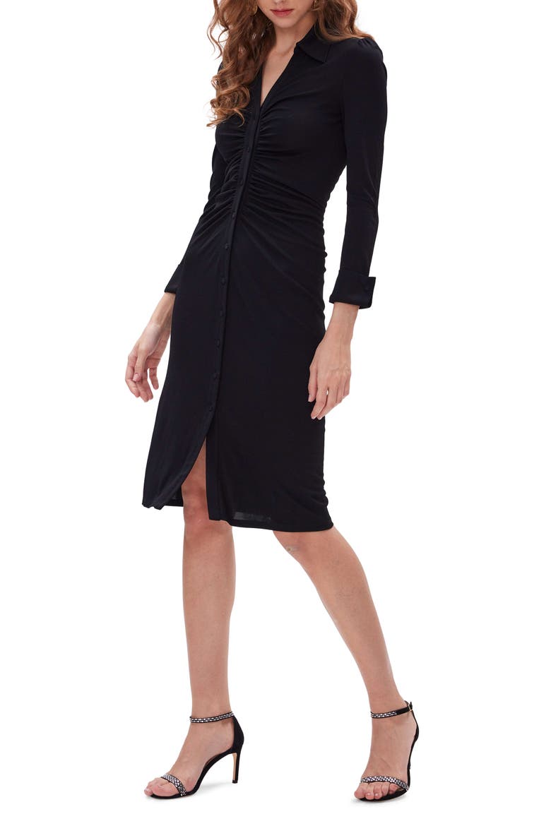 Sheska Ruched Shirtdress, Alternate, color, BLACK