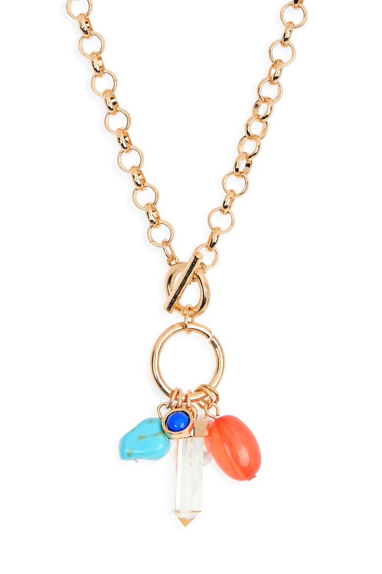 Cluster Charm Necklace, Main, color, BLUE MULTI- GOLD