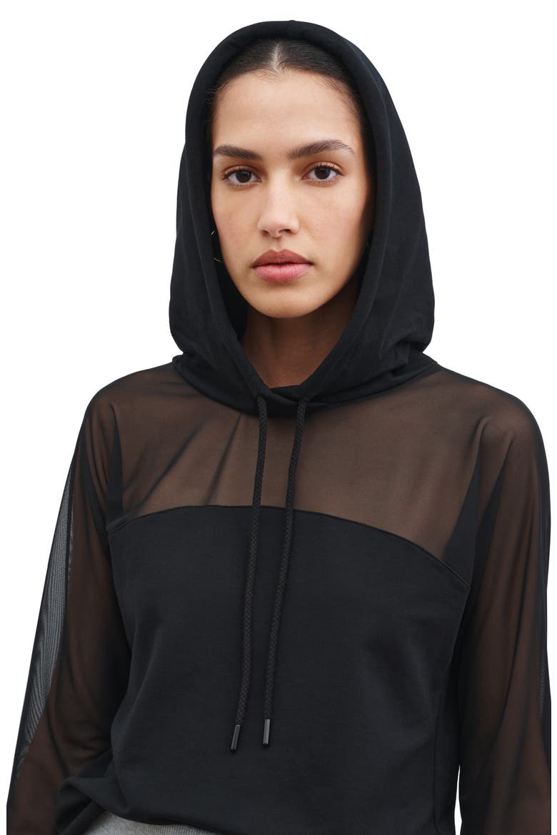 Park Sheer Mesh & French Terry Hoodie, Alternate, color, BLACK