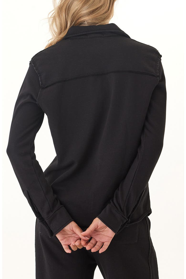 Kalynn Cotton Blend French Terry Button-Up Shirt, Alternate, color, BLACK