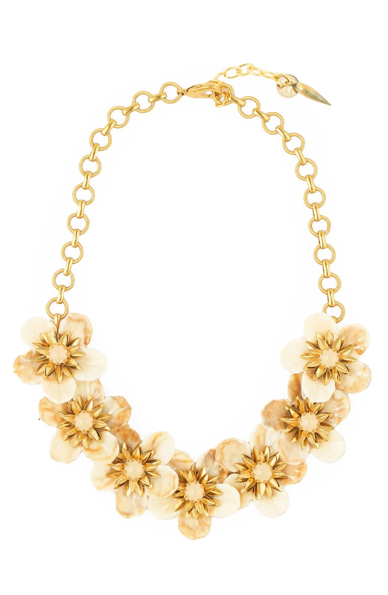 Deepa Gurnani Yuka Flower Statement Necklace, Main, color, Gold