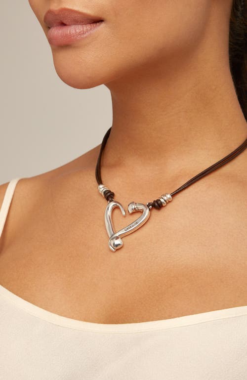 Unode50 Sterling Silver-plated Metal Alloy And Medium Heart Necklace In Metallic