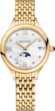 BALMAIN WATCHES Mother-of-Pearl Diamond Moon Phase Bracelet Watch, 31mm